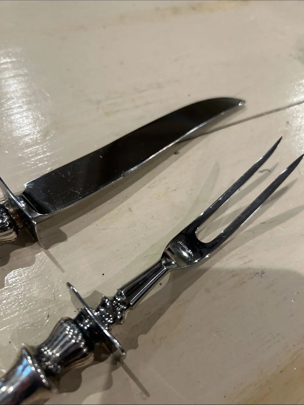 Sterling Silver and Stainless Carving Knife and Fork Set